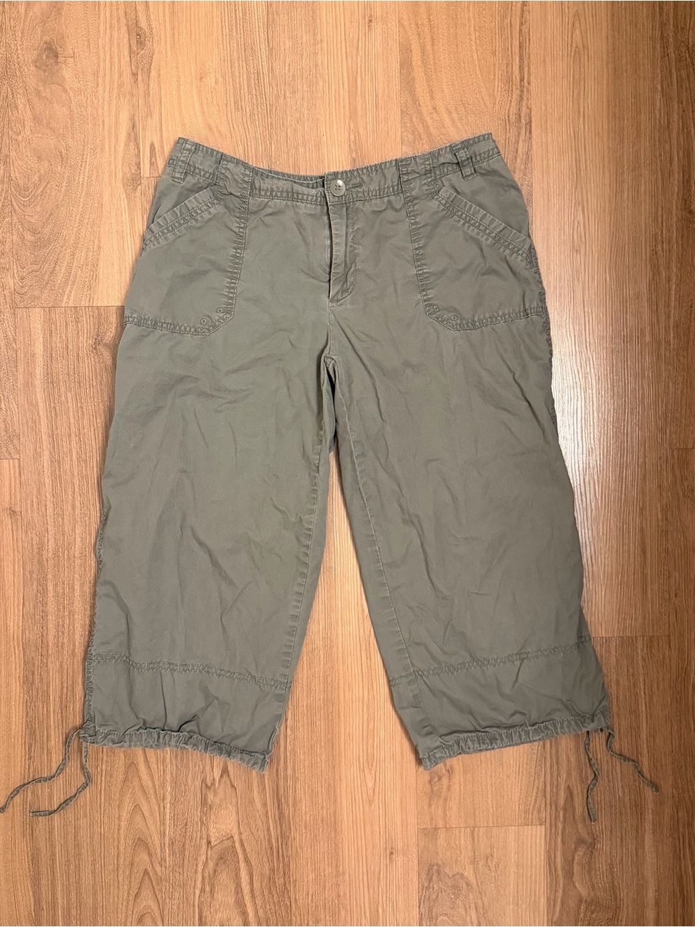 Y2K Merona Khaki Cargo Capri Pants Drawstring Ankle Tie